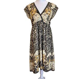 Halogen Empire Waist Dress – Gray, Yellow & Champagne – Size S